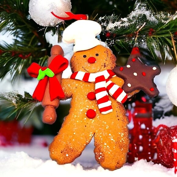 Kurt S. Adler Gingerbread Man Chef Ornament Frosted Faux Cookie Fake Bake v1 - Picture 1 of 9